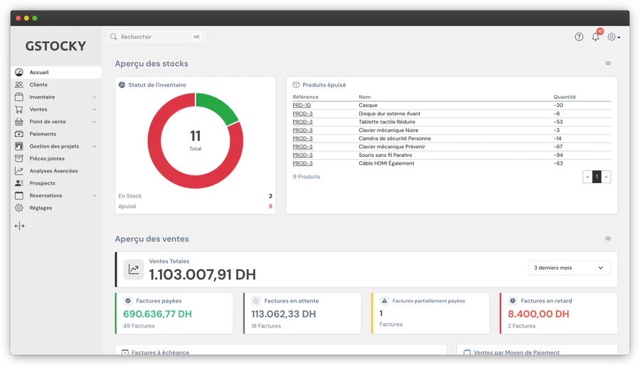 GStocky offline inventory and POS software dashboard