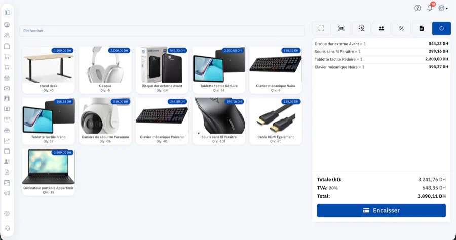 Interface de logiciel de caisse et point de vente pour un commerce